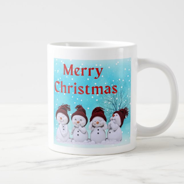 Merry Christmas Cute Little Snowmen Adorable  Giant Coffee Mug (Right)