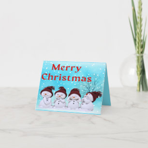 Merry Christmas Cute Little Snowmen Holiday Card