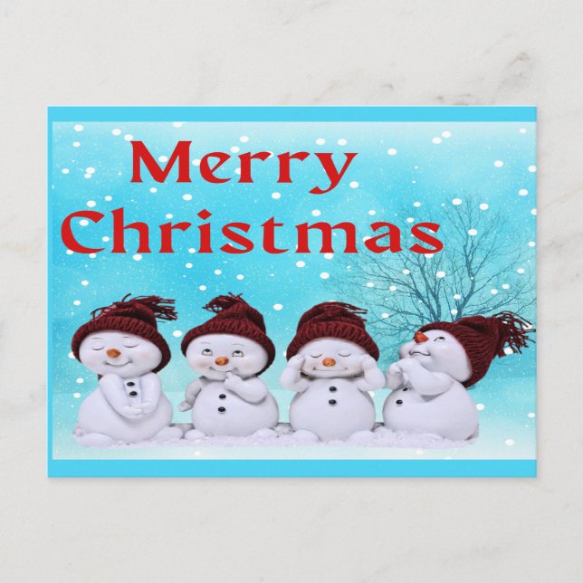 Merry Christmas Cute Little Snowmen      Holiday Postcard (Front)
