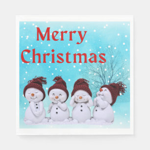 Merry Christmas Cute Little Snowmen      Napkins