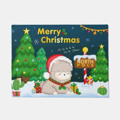 Merry Christmas Cute Llama Festive Holidays Doormat