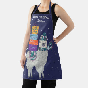 Merry Christmas Cute Llama Holiday Gifts Winter Apron