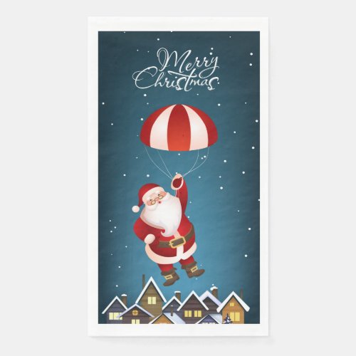 Merry Christmas Cute Modern Parachuting Santa Paper Guest Towels