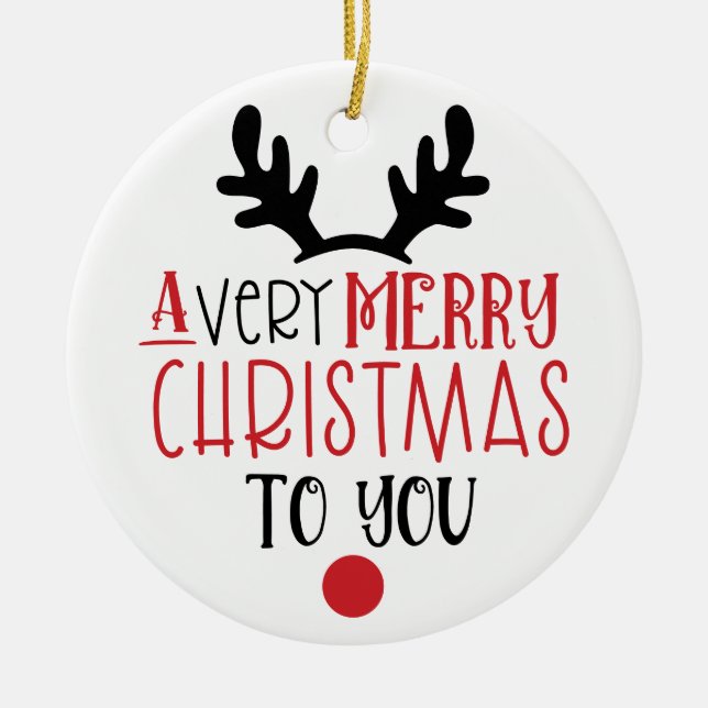 Merry Christmas Cute Modern Typography Ceramic Ornament (Front)