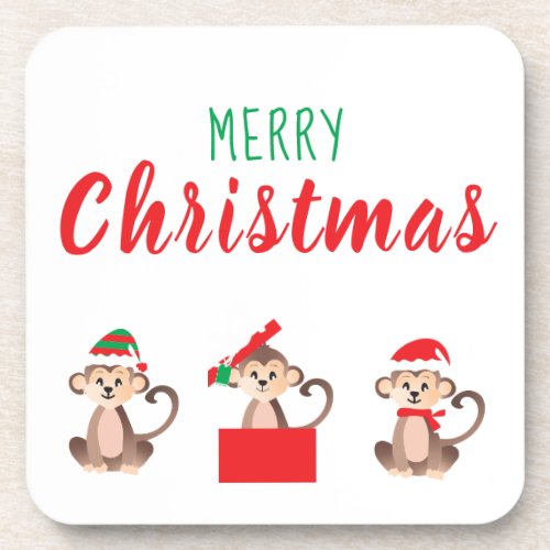 Merry Christmas Cute Monkey Jungle Beverage Coaster