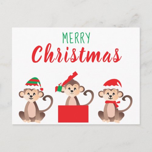 Merry Christmas Cute Monkeys Christmas Hats Postcard