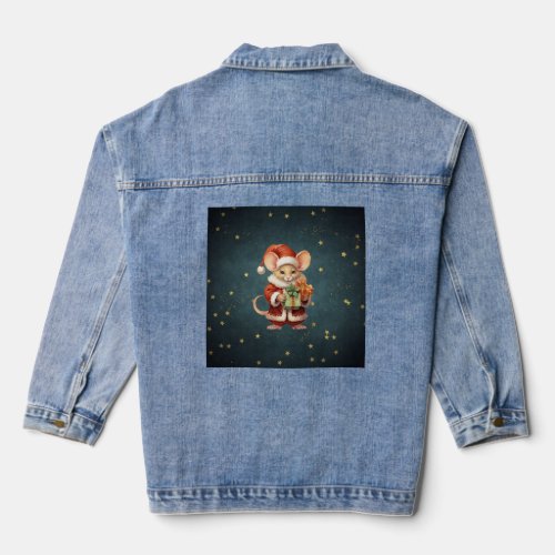 Merry Christmas Cute Mouse Denim Jacket