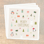 Merry Christmas , Cute  Napkins<br><div class="desc">Cute christmas pattern design with hand drawn nature symbols snowmen,  reindeer,  holly,  snow, </div>