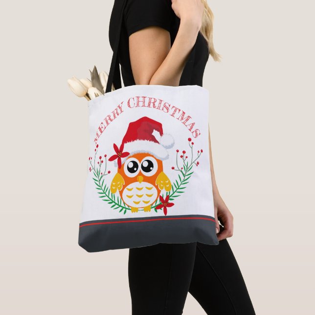 Merry Christmas Cute Owl Wreath Tote Bag (Close Up)
