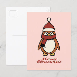 merry christmas cute penguin holiday postcard