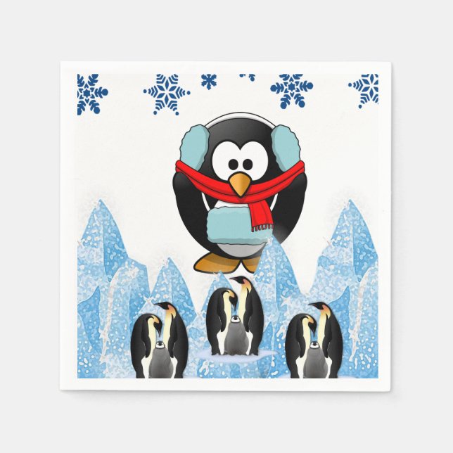 Merry Christmas Cute Penguin Paper Napkins  (Front)