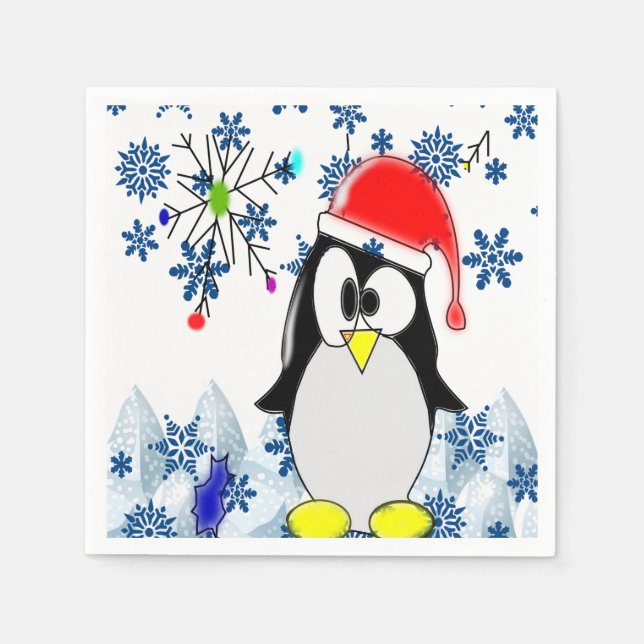Merry Christmas Cute Penguin Paper Napkins  (Front)