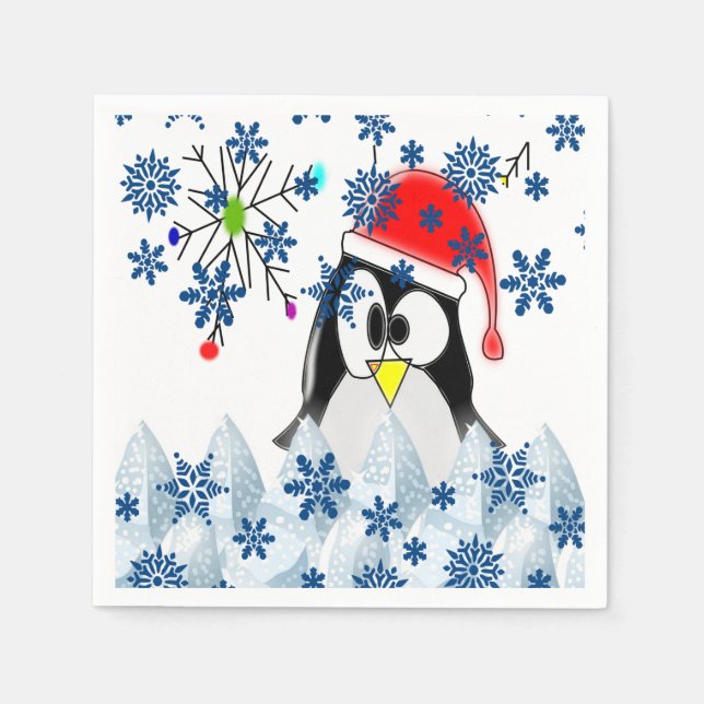 Merry Christmas Cute Penguin Paper Napkins  (Front)
