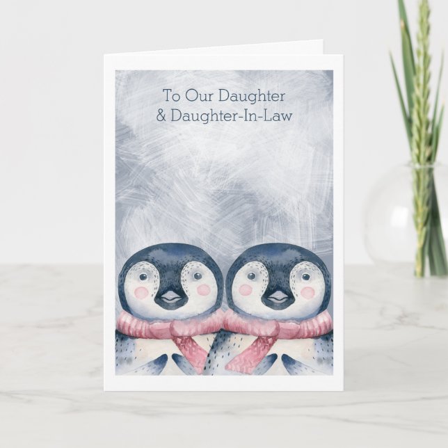 Merry Christmas Cute Penguins Personalized Card (Front)
