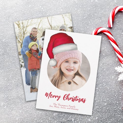 Merry Christmas Cute Photo Santa Hat Holiday Card