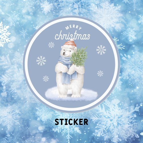 Merry Christmas Cute Polar Bear Classic Round Sticker