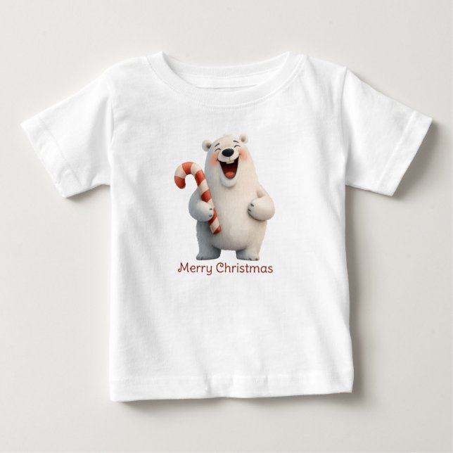 Merry Christmas Cute Polar Bear Design Baby T-Shirt (Front)
