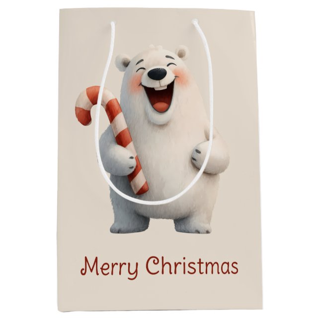 Merry Christmas Cute Polar Bear Design Medium Gift Bag (Front)