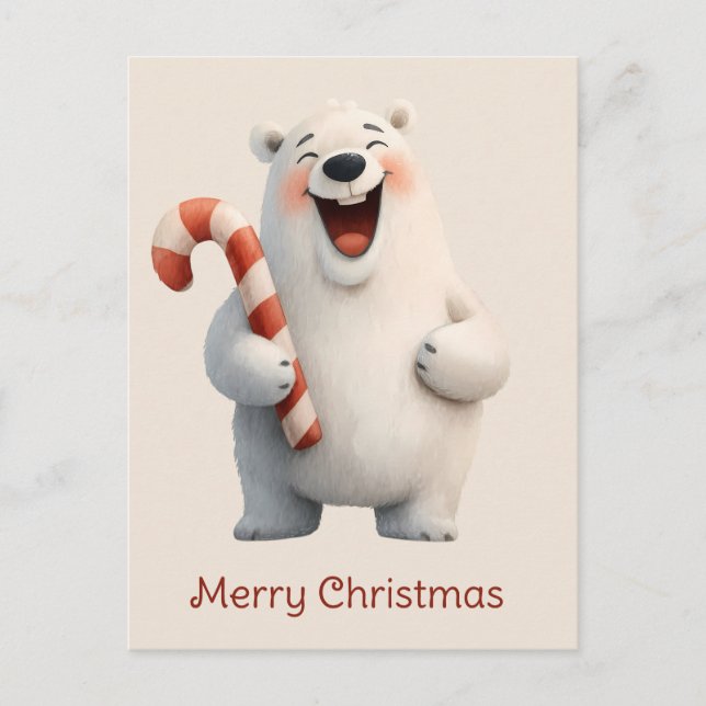 Merry Christmas Cute Polar Bear Design Postcard (Front)