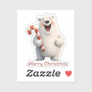 Merry Christmas Cute Polar Bear Design Sticker