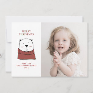 Merry Christmas. Cute polar bear. Funny animal Holiday Card
