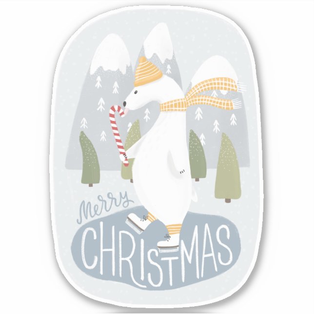 Merry Christmas. Cute polar bear Holiday skate Sticker (Front)
