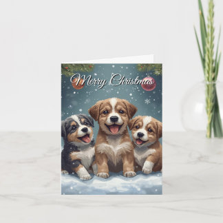 Merry Christmas Cute Puppies Christmas Card