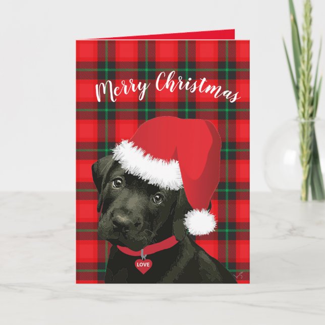 Merry Christmas Cute Puppy with Santa Hat Love Holiday Card (Front)