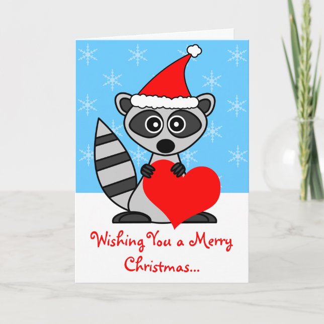 Merry Christmas Cute Raccoon Greeting Card (Front)