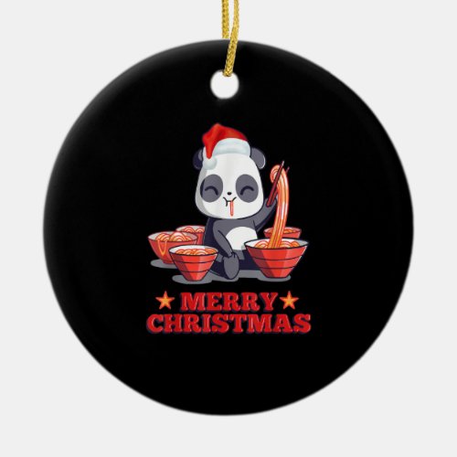 Merry Christmas Cute Ramen Panda Japanese Noodles Ceramic Ornament