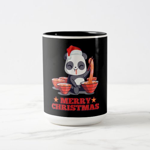 Merry Christmas Cute Ramen Panda Japanese Noodles Two_Tone Coffee Mug