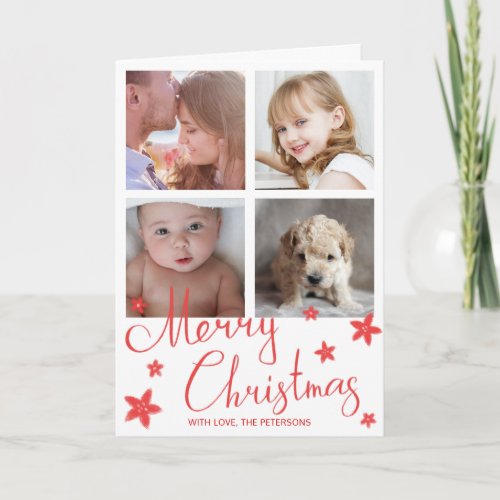 Merry Christmas Cute Red Chalk Photo Collage Holiday Card