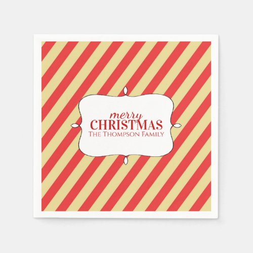 Merry Christmas Cute Red Gold Holiday Stripes Napkins