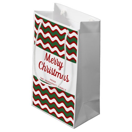 Merry Christmas Cute Red Green Striped Small Gift Bag