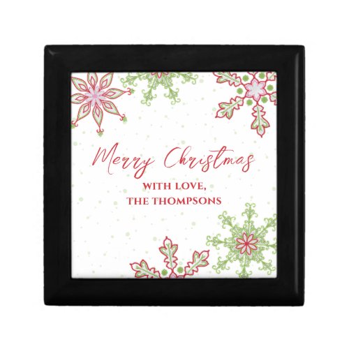 Merry Christmas Cute Red Green Whimsical Snowflake Gift Box