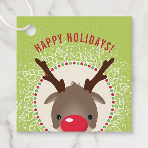 MERRY CHRISTMAS cute red nose reindeer rudolph Favor Tags