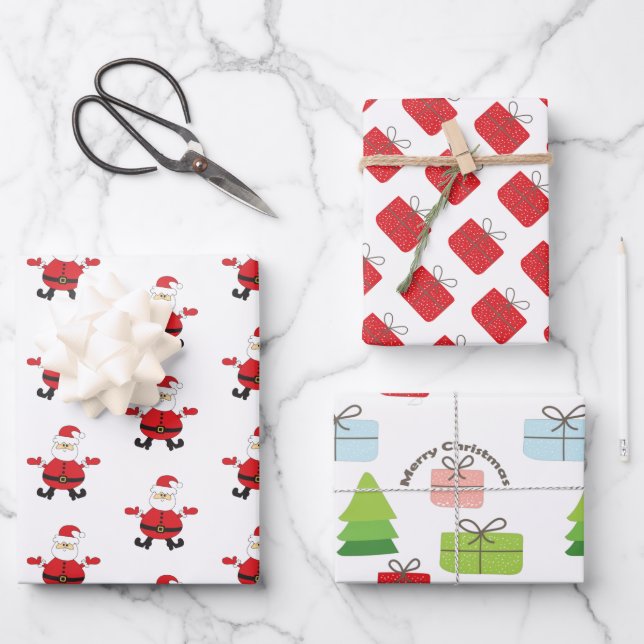 Merry Christmas Cute Red Santa Wrapping Paper Sheets (Front)
