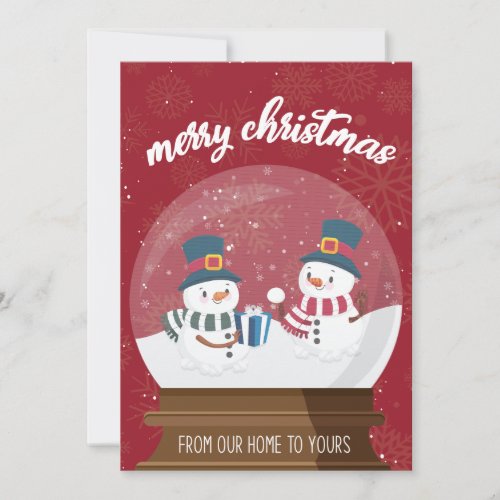Merry Christmas Cute Red Snowmen Globe Holiday Card