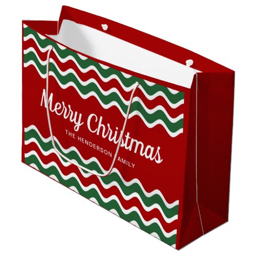 Merry Christmas Cute Red Stripes Large Gift Bag