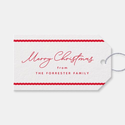 Merry Christmas cute red white stripes holiday Gift Tags