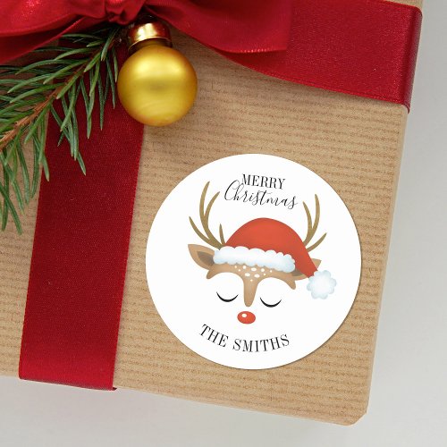 Merry Christmas Cute Reindeer Classic Round Sticke Classic Round Sticker