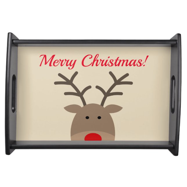 Merry Christmas cute reindeer custom Holiday party Serving Tray (Front)