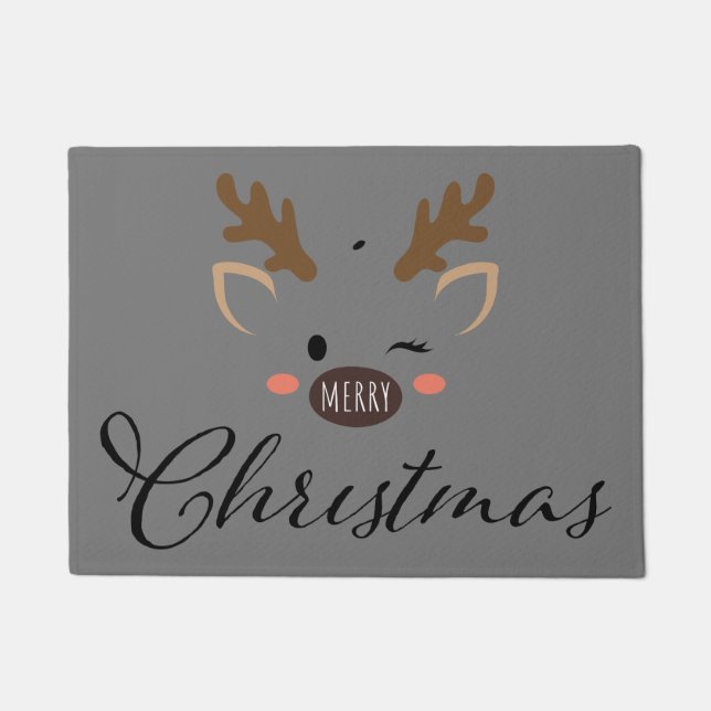Merry Christmas Cute Reindeer Doormat (Front)