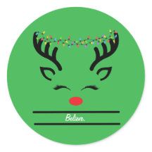Merry Christmas Cute Reindeer Face Classic Round