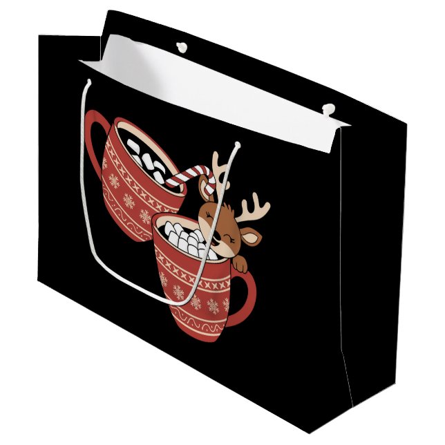 Merry Christmas Cute Reindeer Family Xmas Coffee  Large Gift Bag (Front Angled)