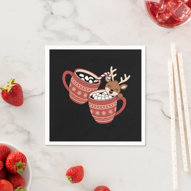Merry Christmas Cute Reindeer Family Xmas Coffee  Napkins (Insitu)