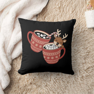 Merry Christmas Cute Reindeer Family Xmas Coffee Throw Pillow
