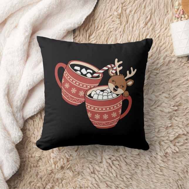 Merry Christmas Cute Reindeer Family Xmas Coffee  Throw Pillow (Blanket)