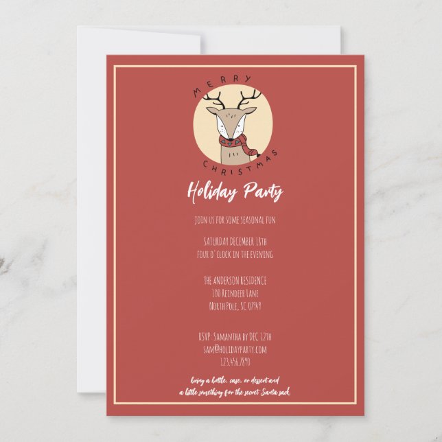Merry Christmas Cute Reindeer Holiday Party (Front)