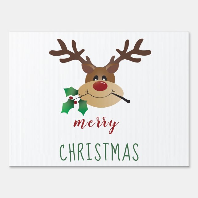 Merry Christmas Cute Reindeer Mistletoe Red Green Sign (Front)